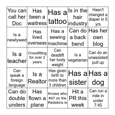 Don't Work Out with Strangers Bingo Card