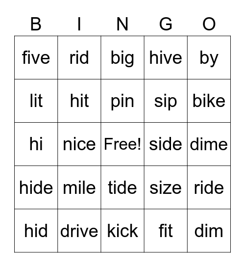 Short i and Long i Bingo Card