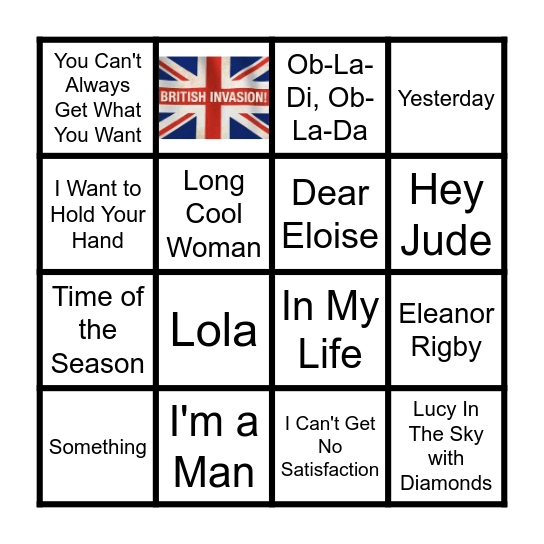The British Invasion Bingo Card