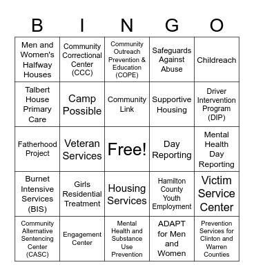 Talbert House Bingo Card