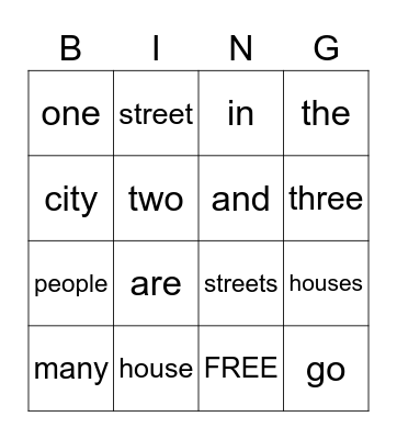 Book1 In the City #1 and People #2 Bingo Card