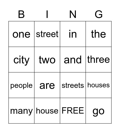 Book1 In the City #1 and People #2 Bingo Card