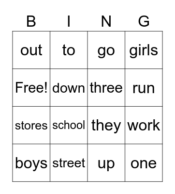 Book1 Go #3 and Boys and Girls #4 Bingo Card