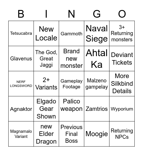 Sunbreak Bingo Card