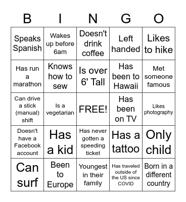 ICEBREAKER Bingo Card