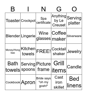 Bridal Bingo Card