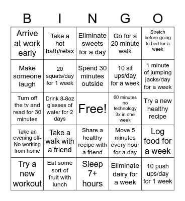 Wellness Bingo Card