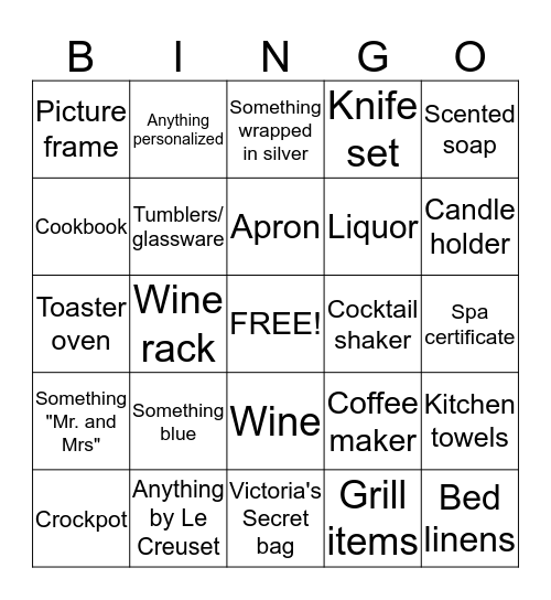 Bridal Bingo Card