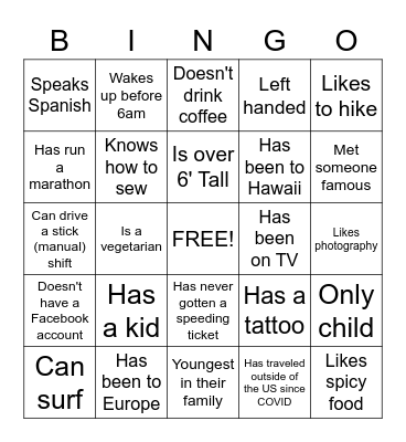 ICEBREAKER Bingo Card