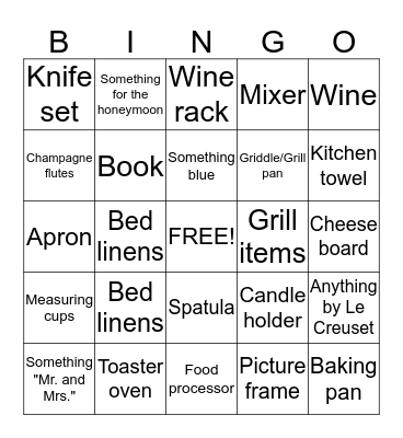 Bridal Bingo Card