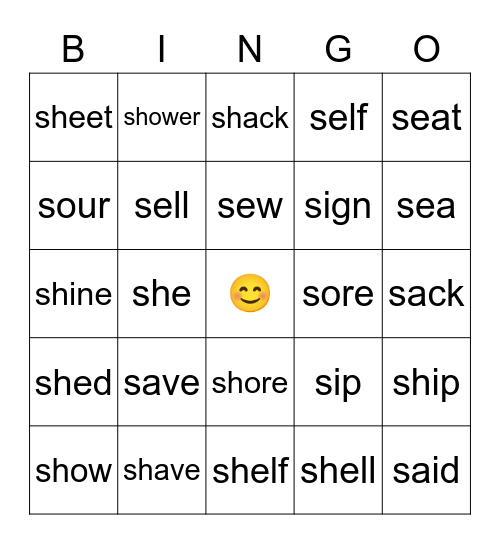 s / sh minimal pair bingo Card