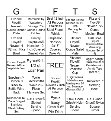 Shower Gift Bingo Card