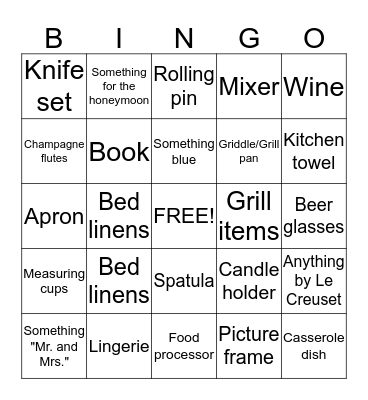 Bridal Bingo Card