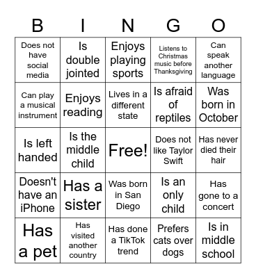 Find someone who Bingo Card