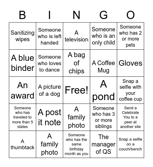 Hybrid Scavenger Hunt Bingo Card