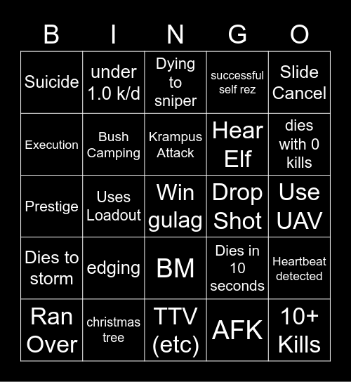 Warzone Bingo Card