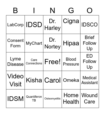 IDS HealthCare Week Bingo Card