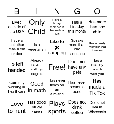 Ice Breaker Bingo Card