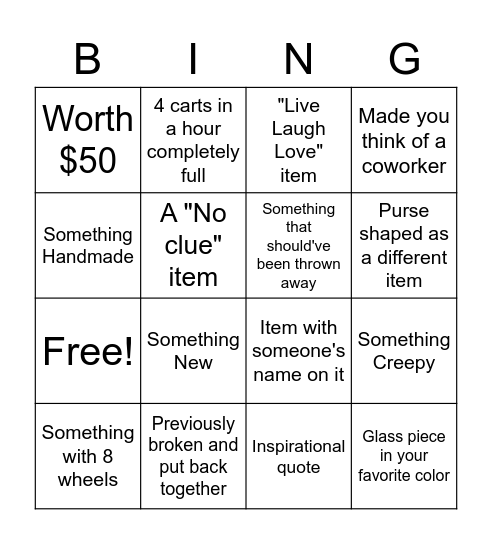 Wares Bingo Card