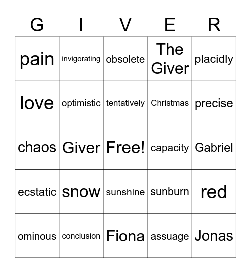 The Giver Review Bingo Card