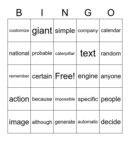 Untitled Bingo Card