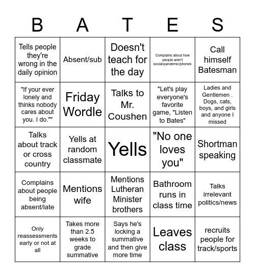 Bates Bingo Card