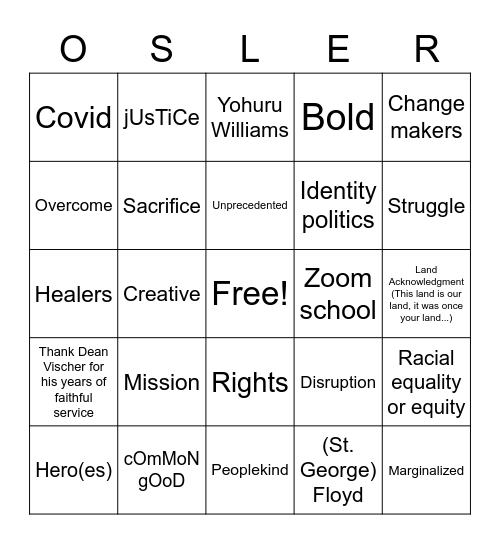 Graduation Bingo Card