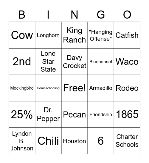 TEXAS Bingo Card