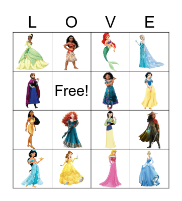 Disney Princess Bingo Card