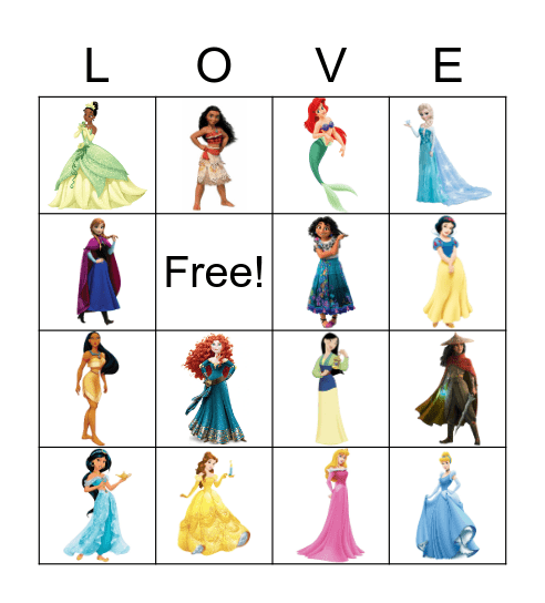 Disney Princess Bingo Card