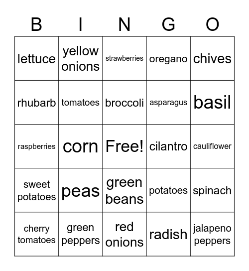 VEGGIE PLANTS Bingo Card
