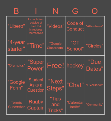 GT School Intro Bingo! Bingo Card