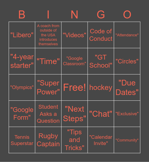 GT School Intro Bingo! Bingo Card