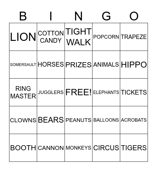 CIRCUS Bingo Card