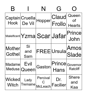 Disney Villains Bingo Card