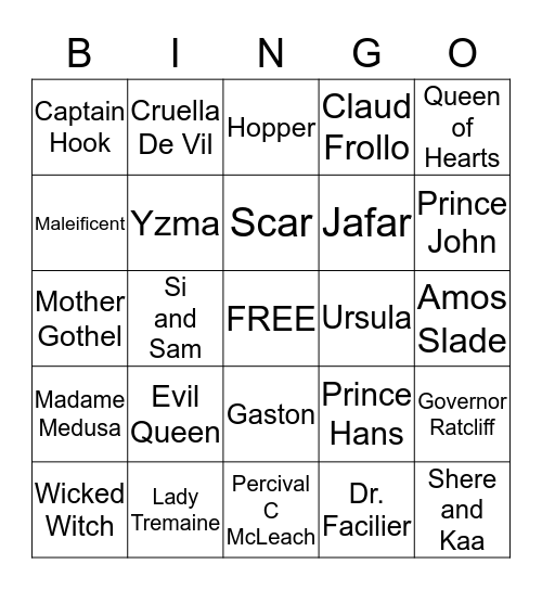 Disney Villains Bingo Card