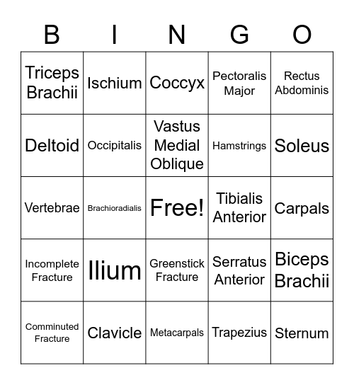 Sports Medicine Bingo Card