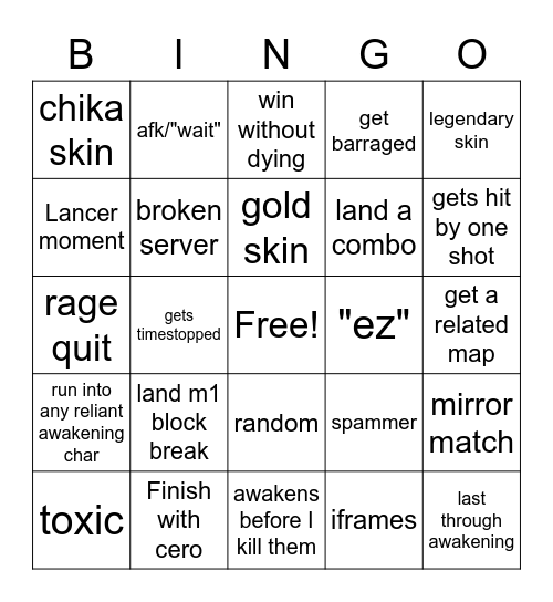 shinji Bingo Card