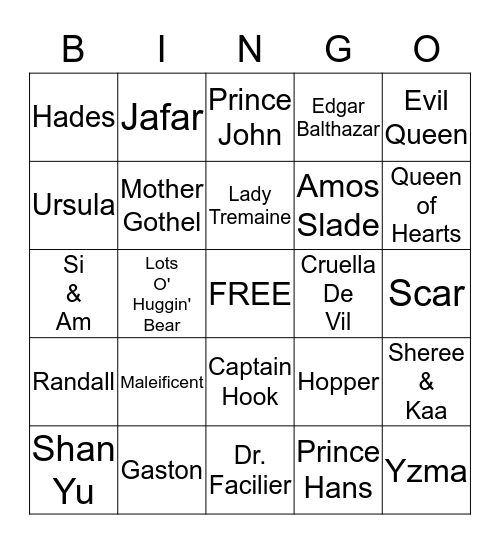 Disney Villains Bingo Card