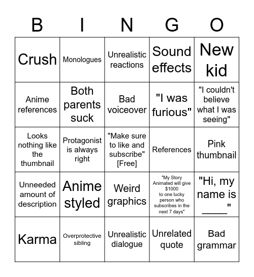 My Story Animated Bingo Card