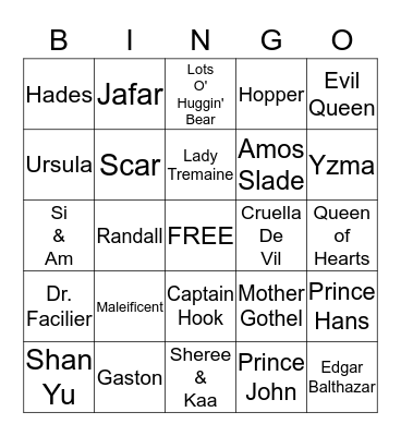 Disney Villains Bingo Card