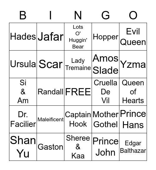 Disney Villains Bingo Card