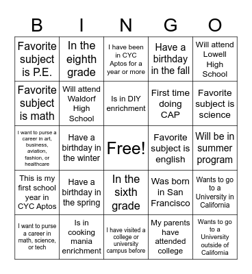 CAP Bingo Card