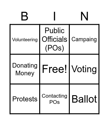 Political Participation Bingo Card