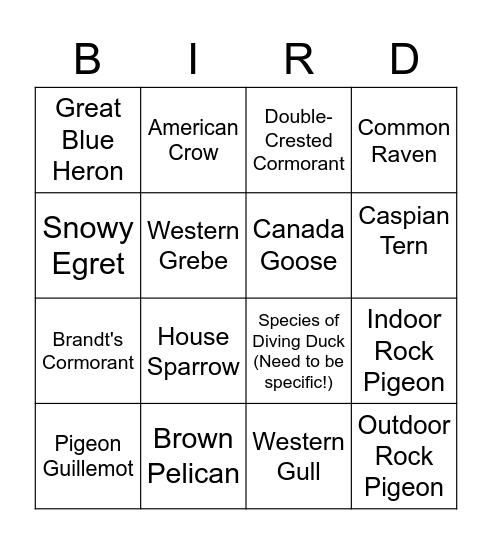 Sofar Birding Bingo Card