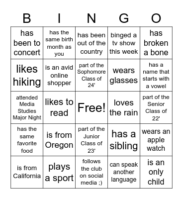 Find Someone Who...! Bingo Card