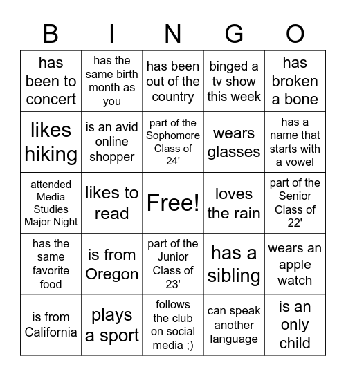 Find Someone Who...! Bingo Card