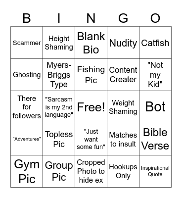 Tinder Bingo Card