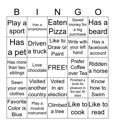 Get To Know You Bingo Card