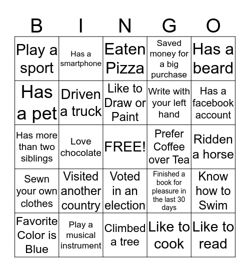 Get To Know You Bingo Card